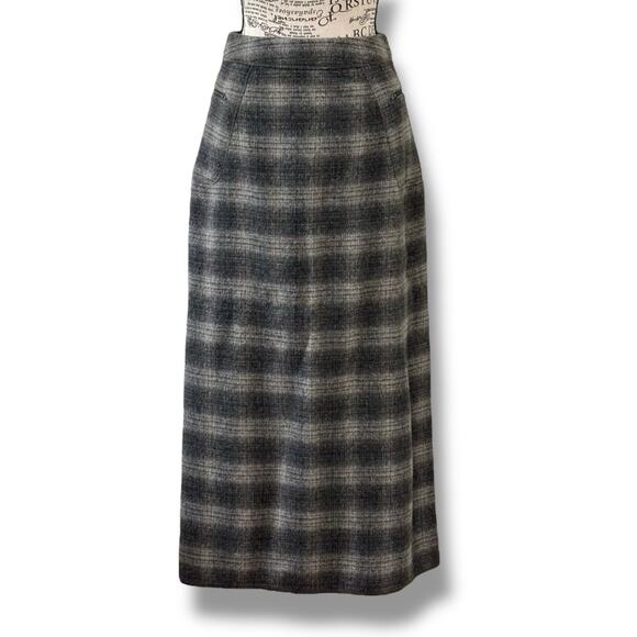 Vintage 90s The Limited Size 2 Gray Wool Plaid Maxi Pencil Skirt - Made in Italy - Picture 1 of 4